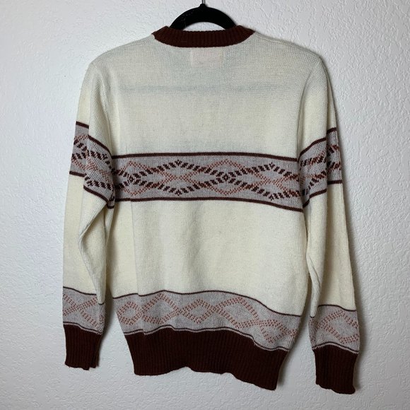 Claude Vintage Cream and Brown Sweater Crewneck M - Picture 6 of 9